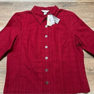 CJ Banks Rich Red Textured Blouse